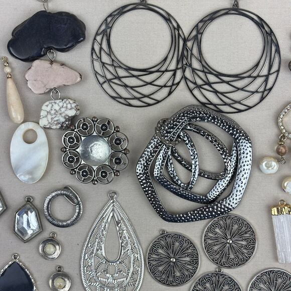 Craft Jewelry Pendants - 75+ Natural Stone Metal Medallion Teardrop Silver Tone - Picture 3 of 12